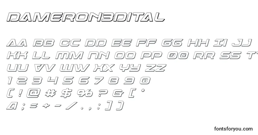 A fonte Dameron3Dital – alfabeto, números, caracteres especiais