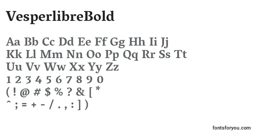 A fonte VesperlibreBold – alfabeto, números, caracteres especiais