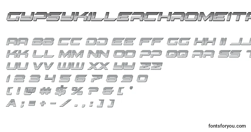 Schriftart Gypsykillerchromeital – Alphabet, Zahlen, spezielle Symbole