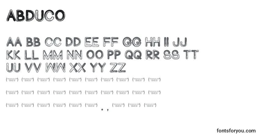 A fonte Abduco (116700) – alfabeto, números, caracteres especiais