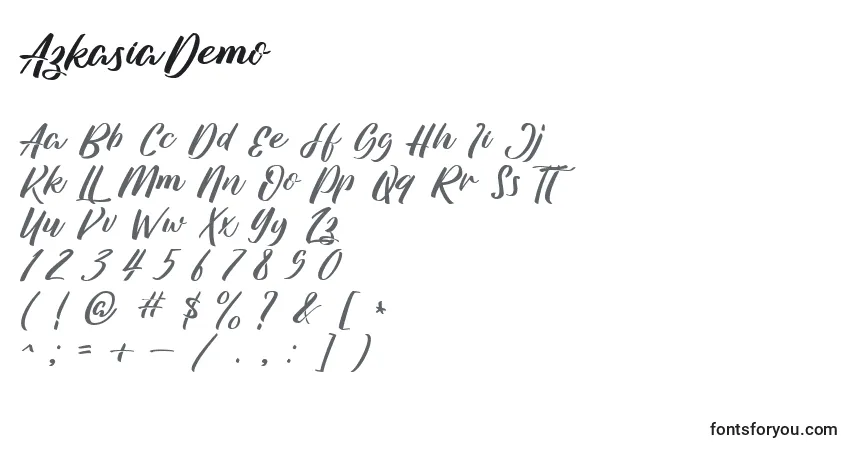 A fonte AzkasiaDemo – alfabeto, números, caracteres especiais
