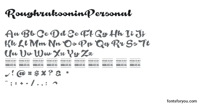 Fuente RoughrakooninPersonal - alfabeto, números, caracteres especiales