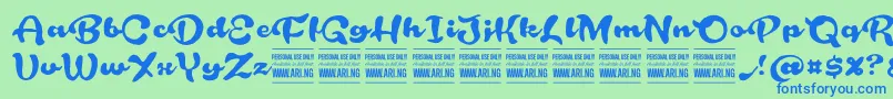 RoughrakooninPersonal Font – Blue Fonts on Green Background