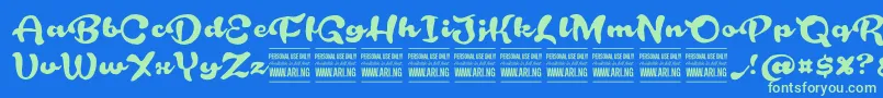 RoughrakooninPersonal Font – Green Fonts on Blue Background