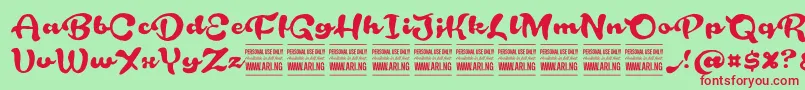 RoughrakooninPersonal Font – Red Fonts on Green Background