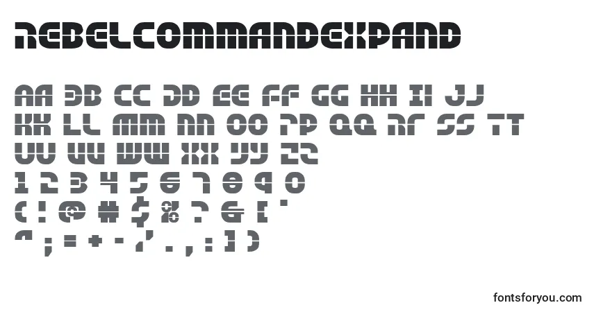 Schriftart Rebelcommandexpand – Alphabet, Zahlen, spezielle Symbole