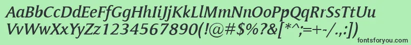 MementoSemiboldItalic-fontti – mustat fontit vihreällä taustalla
