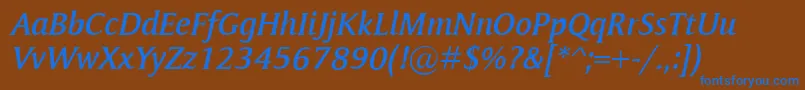 MementoSemiboldItalic-fontti – siniset fontit ruskealla taustalla