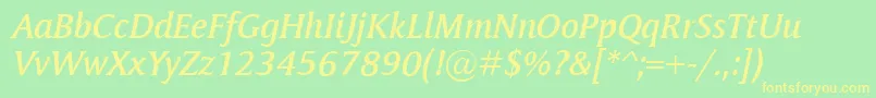 MementoSemiboldItalic-fontti – keltaiset fontit vihreällä taustalla