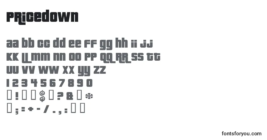Czcionka Pricedown – alfabet, cyfry, specjalne znaki