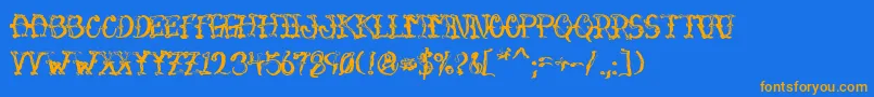 VtcSumislasheroneskinnedraw-Schriftart – Orangefarbene Schriften auf blauem Hintergrund