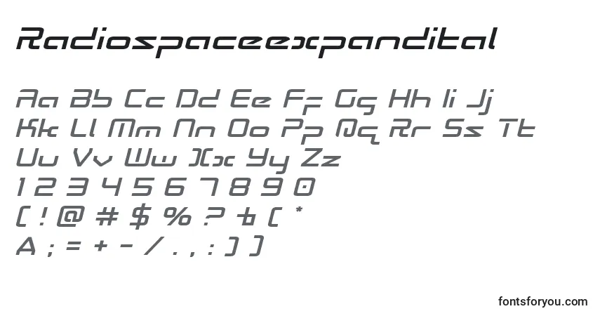 A fonte Radiospaceexpandital – alfabeto, números, caracteres especiais
