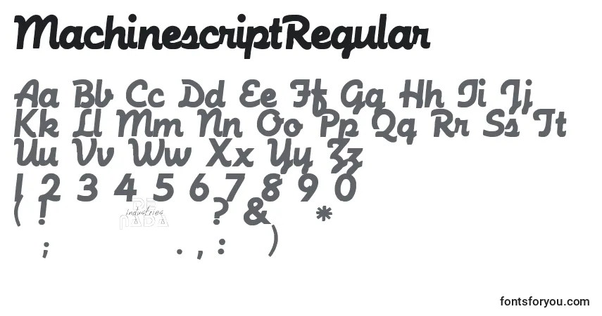 Czcionka MachinescriptRegular – alfabet, cyfry, specjalne znaki