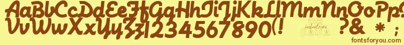 フォントMachinescriptRegular – 茶色の文字が黄色の背景にあります。
