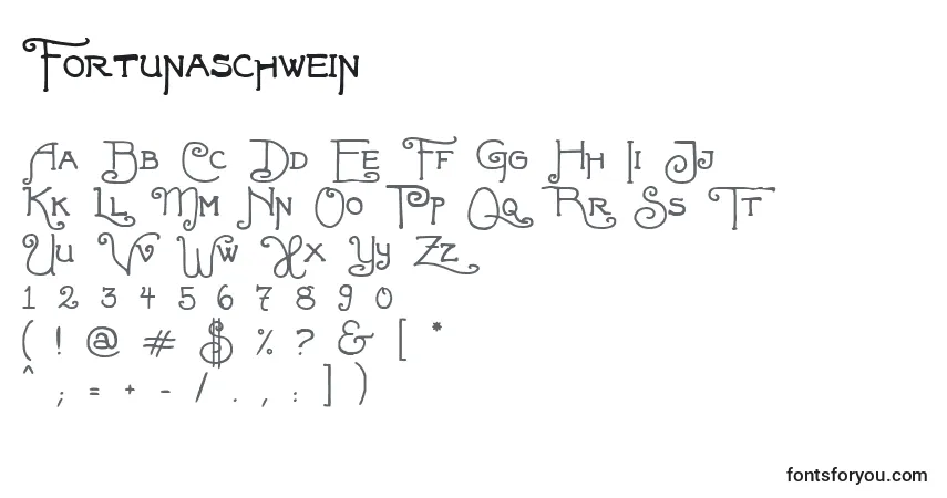 Schriftart Fortunaschwein – Alphabet, Zahlen, spezielle Symbole