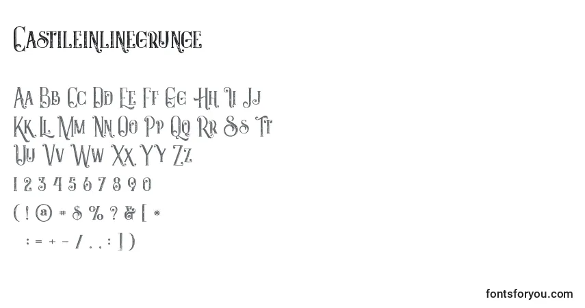 A fonte Castileinlinegrunge (116730) – alfabeto, números, caracteres especiais