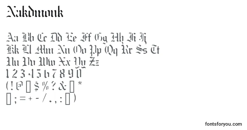 Schriftart Nakdmonk – Alphabet, Zahlen, spezielle Symbole
