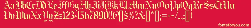 Nakdmonk-Schriftart – Gelbe Schriften auf rotem Hintergrund