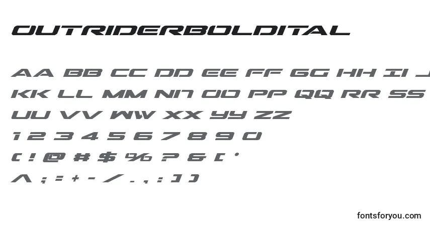 Schriftart Outriderboldital – Alphabet, Zahlen, spezielle Symbole