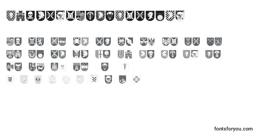 Czcionka SpanishArmyShields – alfabet, cyfry, specjalne znaki