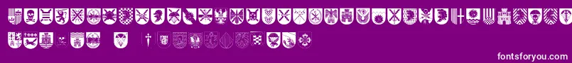 SpanishArmyShieldsフォントについての詳細 フォントSpanishArmyShields – 紫の背景に白い文字