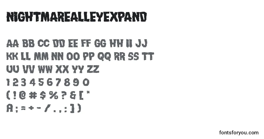 Шрифт Nightmarealleyexpand – алфавит, цифры, специальные символы