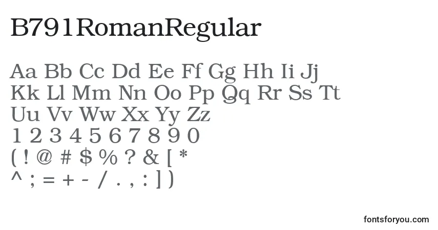 A fonte B791RomanRegular – alfabeto, números, caracteres especiais