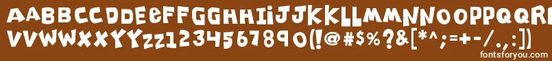 K26clippitysnippity-Schriftart – Weiße Schriften auf braunem Hintergrund