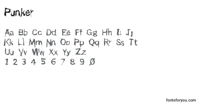 Schriftart Punker – Alphabet, Zahlen, spezielle Symbole