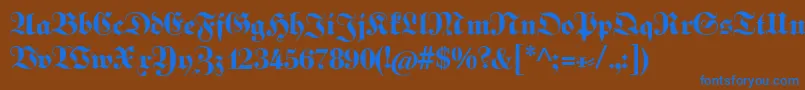 Fettekabinettfraktur-Schriftart – Blaue Schriften auf braunem Hintergrund