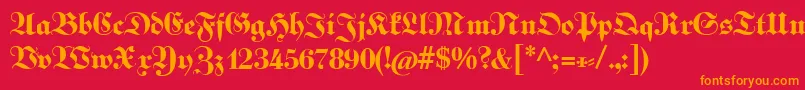 Fettekabinettfraktur-fontti – oranssit fontit punaisella taustalla