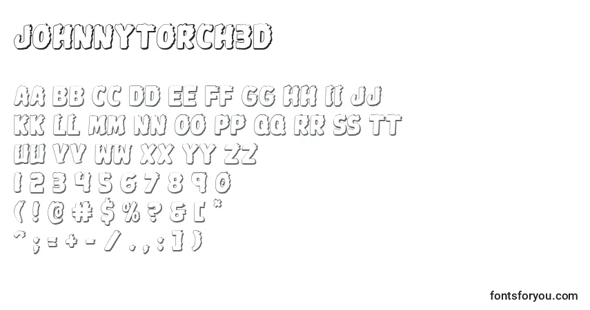 Schriftart Johnnytorch3D – Alphabet, Zahlen, spezielle Symbole