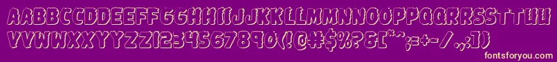 Johnnytorch3D-Schriftart – Gelbe Schriften auf violettem Hintergrund