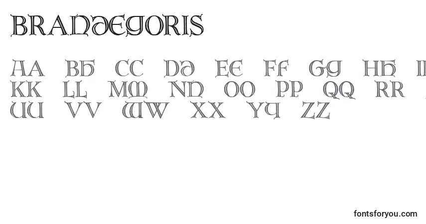 A fonte Brandegoris – alfabeto, números, caracteres especiais