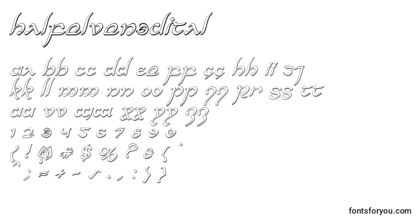 Czcionka Halfelven3Dital – alfabet, cyfry, specjalne znaki