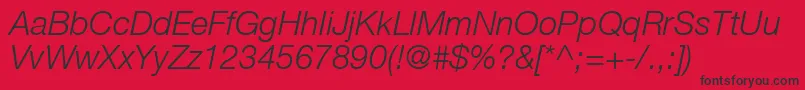 HelveticaLt46LightItalic-Schriftart – Schwarze Schriften auf rotem Hintergrund