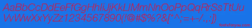 HelveticaLt46LightItalic Font – Red Fonts on Blue Background