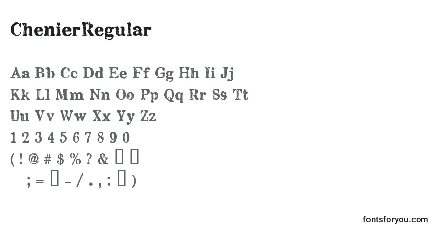 Czcionka ChenierRegular – alfabet, cyfry, specjalne znaki