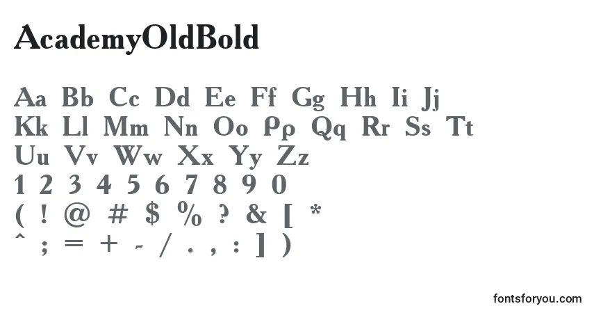 Schriftart AcademyOldBold – Alphabet, Zahlen, spezielle Symbole