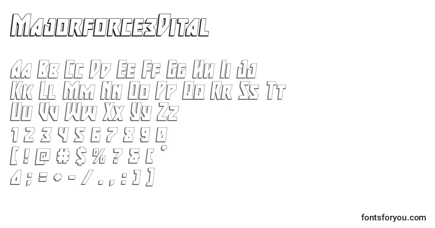 Schriftart Majorforce3Dital – Alphabet, Zahlen, spezielle Symbole