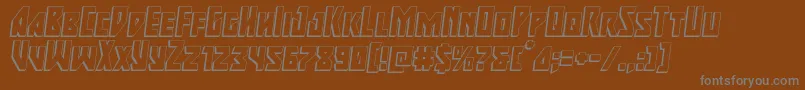 Majorforce3Dital-fontti – harmaat kirjasimet ruskealla taustalla
