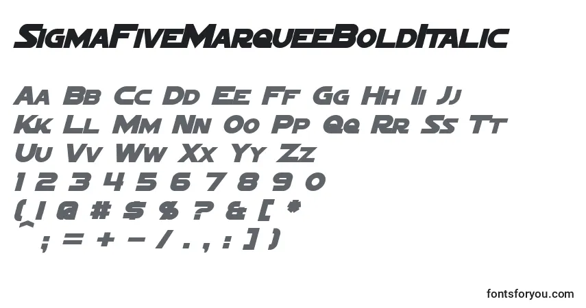 Шрифт SigmaFiveMarqueeBoldItalic – алфавит, цифры, специальные символы