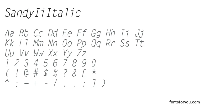 A fonte SandyIiItalic – alfabeto, números, caracteres especiais
