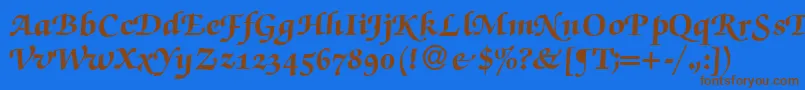 フォントZabriskiescriptswashHeavyRegular – 茶色の文字が青い背景にあります。