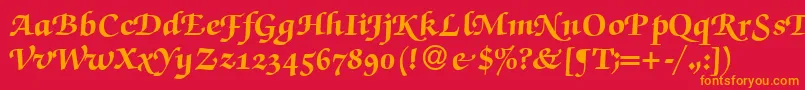 ZabriskiescriptswashHeavyRegular-Schriftart – Orangefarbene Schriften auf rotem Hintergrund