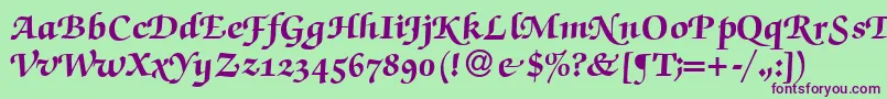Шрифт ZabriskiescriptswashHeavyRegular – фиолетовые шрифты на зелёном фоне