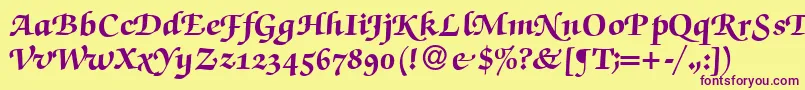 ZabriskiescriptswashHeavyRegular Font – Purple Fonts on Yellow Background