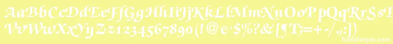 Шрифт ZabriskiescriptswashHeavyRegular – белые шрифты на жёлтом фоне