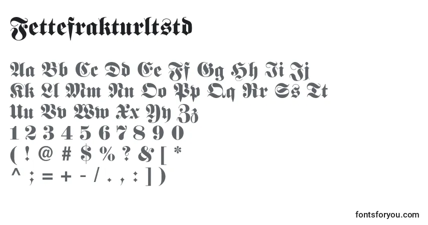 Schriftart Fettefrakturltstd – Alphabet, Zahlen, spezielle Symbole