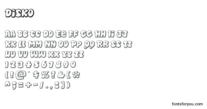 A fonte Disko – alfabeto, números, caracteres especiais